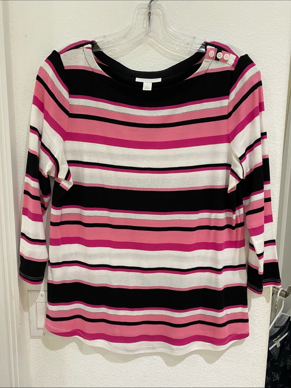 Charter Club Pima Cotton Striped Top - Preppy Pink - Size S